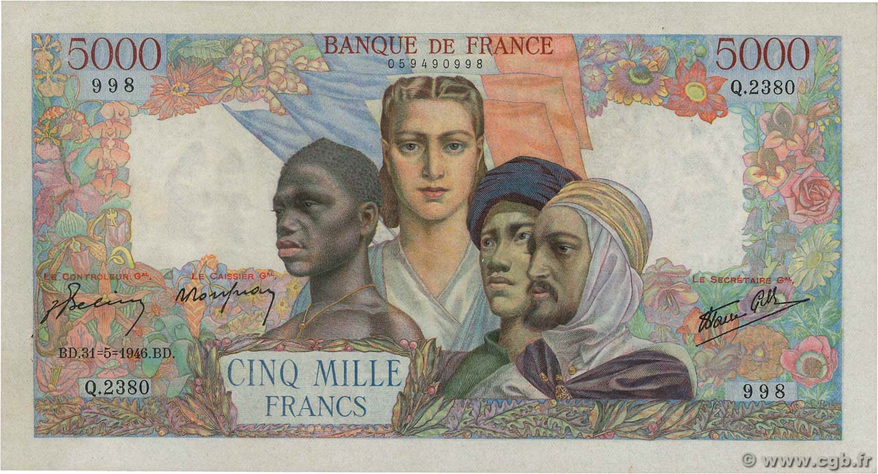 5000 Francs EMPIRE FRANÇAIS FRANKREICH  1946 F.47.54 VZ