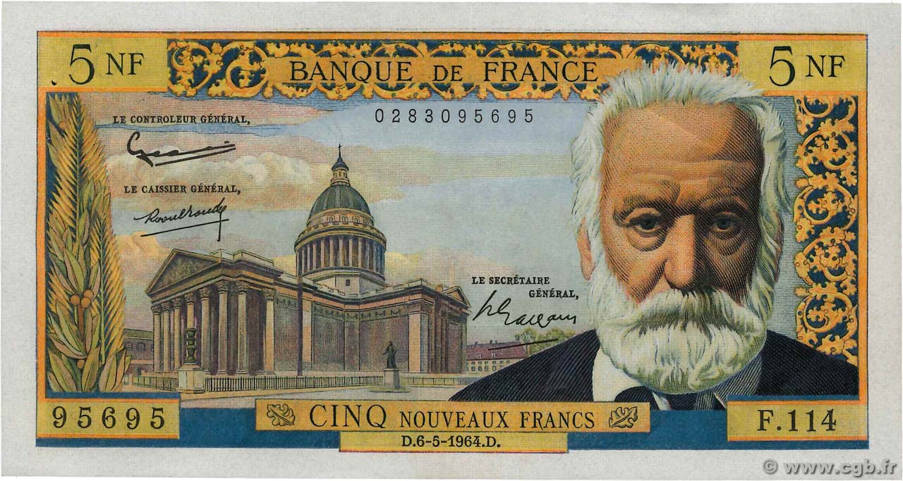 5 Nouveaux Francs VICTOR HUGO FRANCIA  1964 F.56.15 EBC+