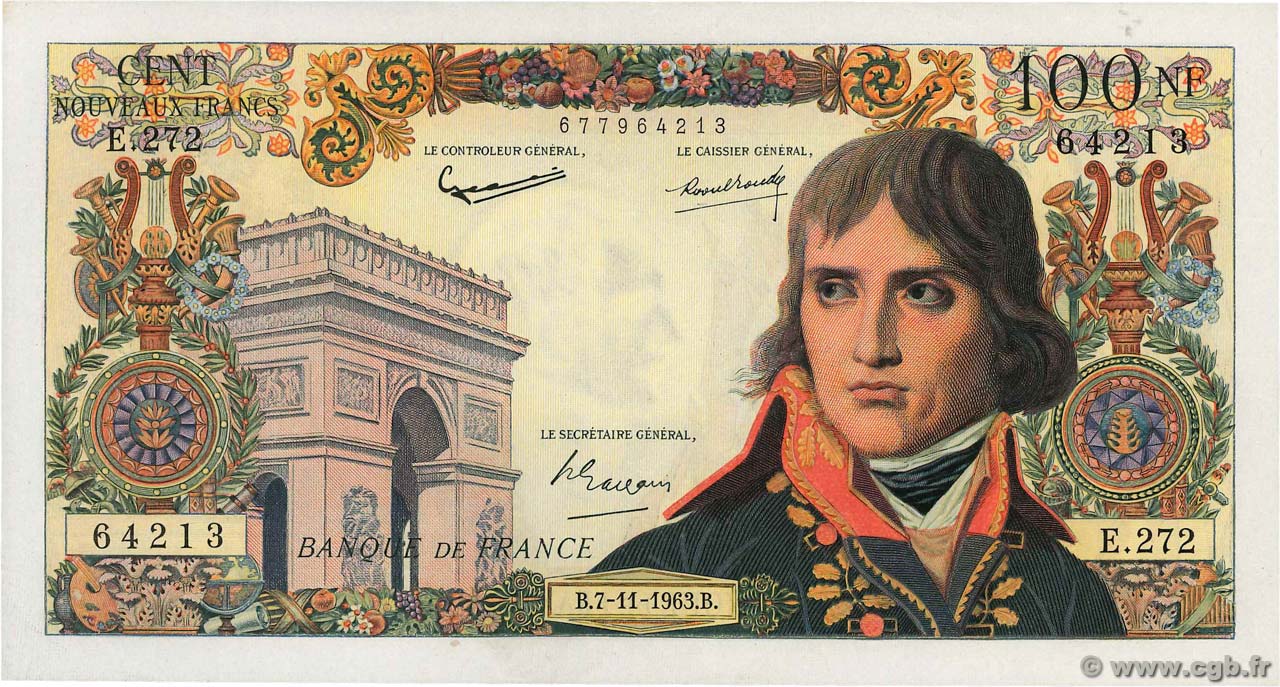 100 Nouveaux Francs BONAPARTE FRANCIA  1963 F.59.24 q.AU