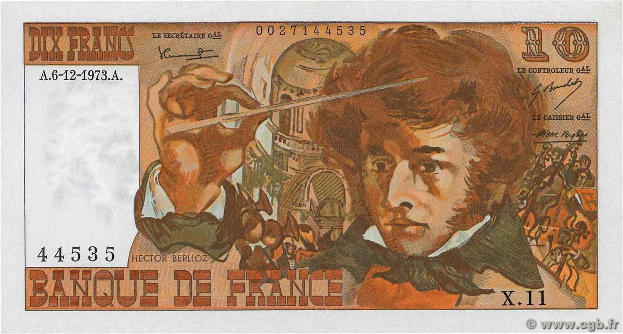 10 Francs BERLIOZ FRANKREICH  1973 F.63.02 fST+