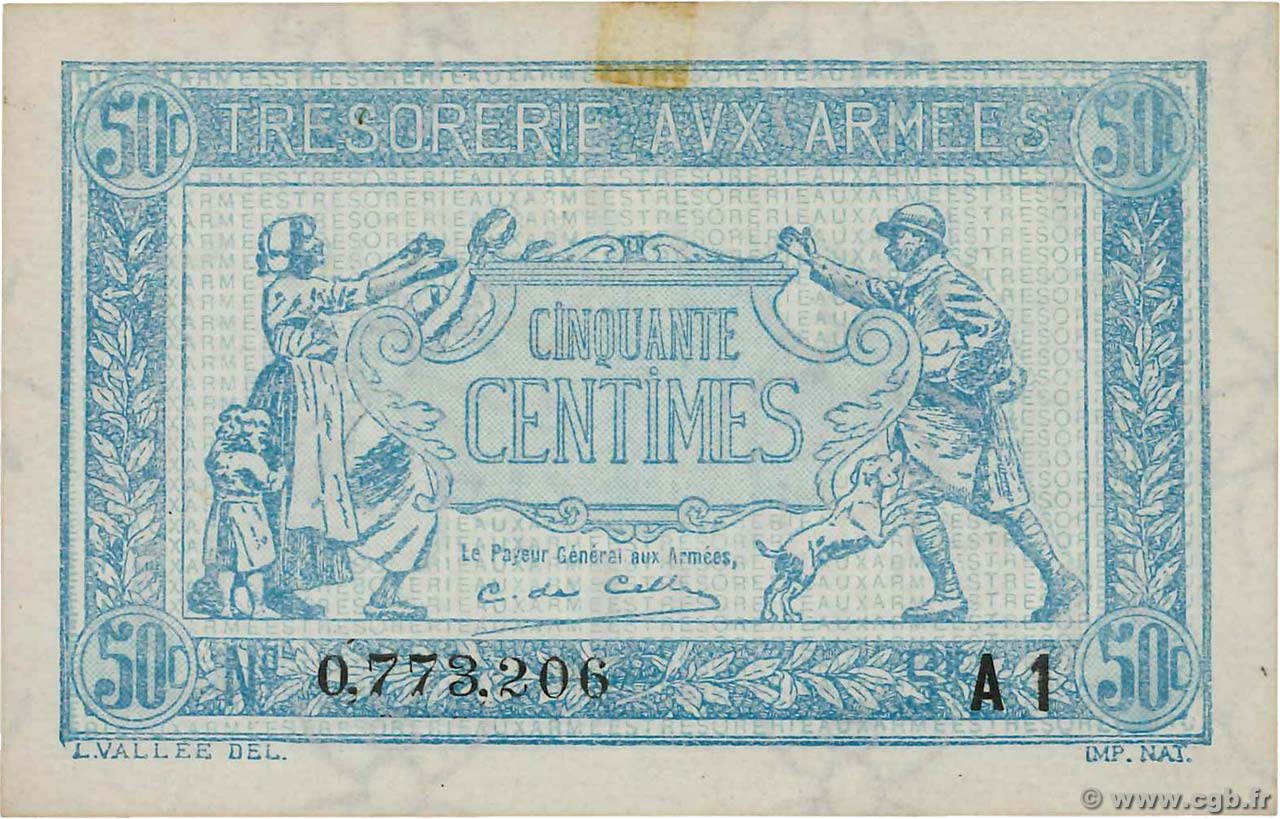 50 Centimes TRÉSORERIE AUX ARMÉES 1919 FRANCIA  1919 VF.02.10 EBC+