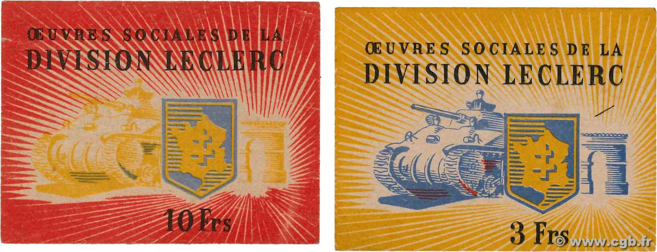 3 et 10 Francs Division LECLERC FRANCE régionalisme et divers  1944 KL.A1-A2 TTB à SUP