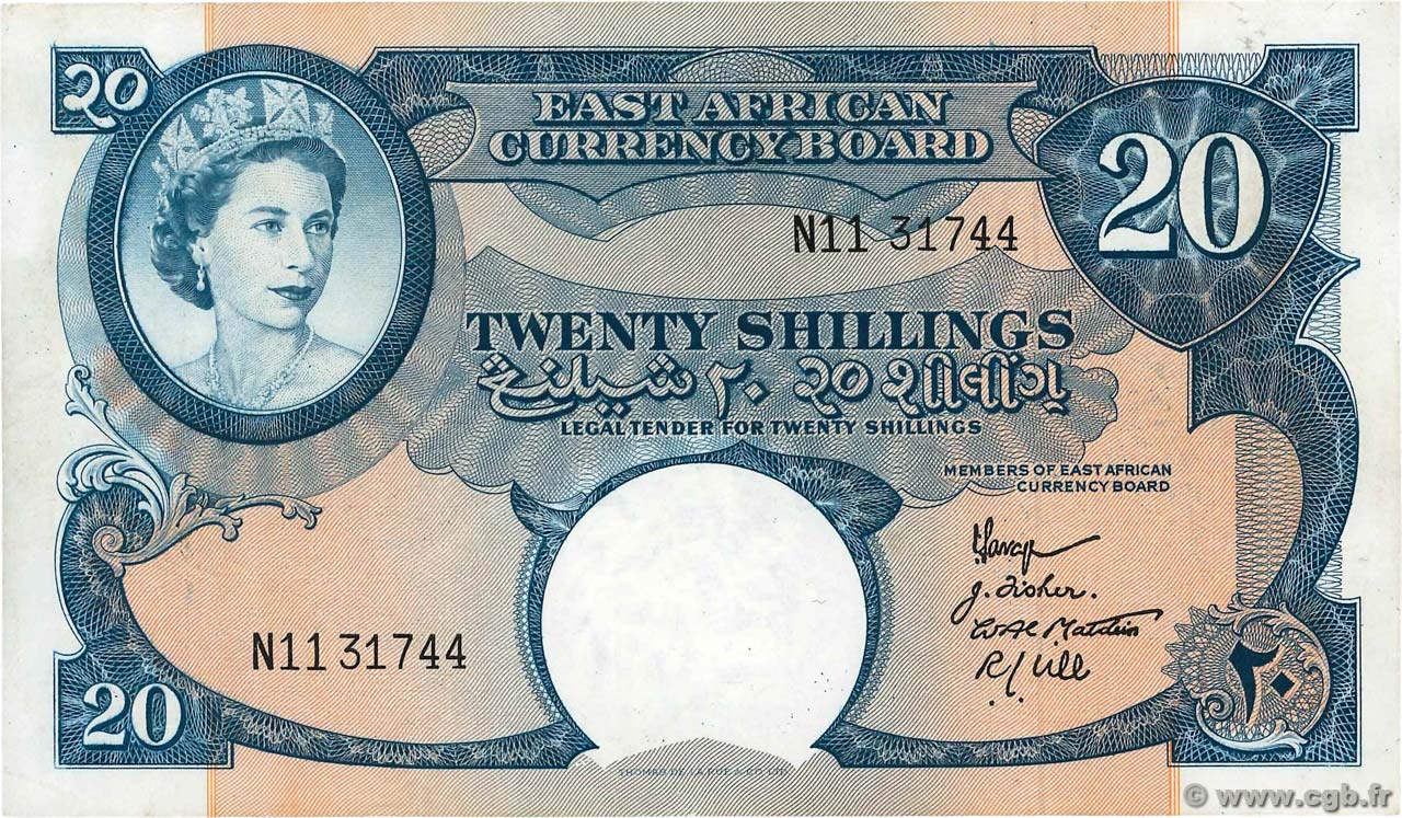 20 Shillings ÁFRICA ORIENTAL BRITÁNICA  1958 P.39 MBC+