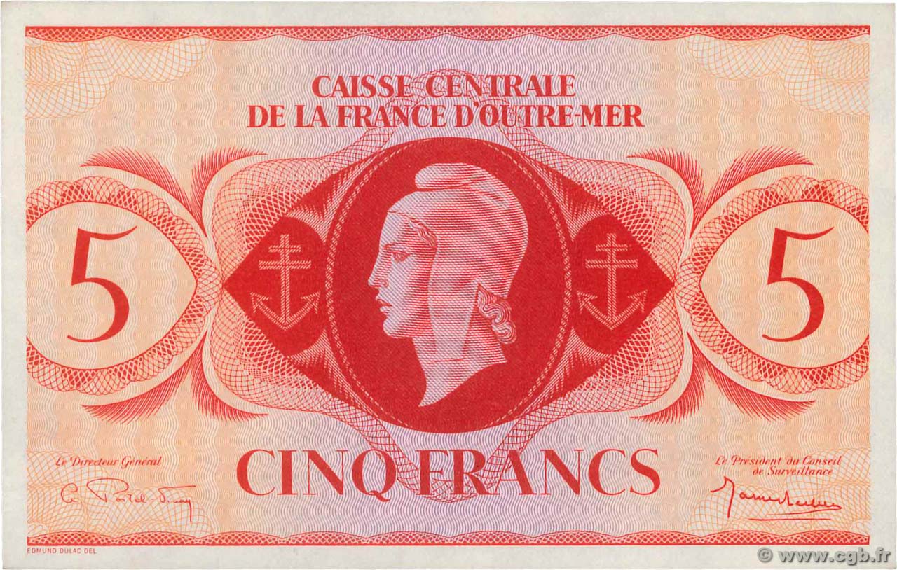5 Francs FRENCH EQUATORIAL AFRICA  1943 P.15c AU-