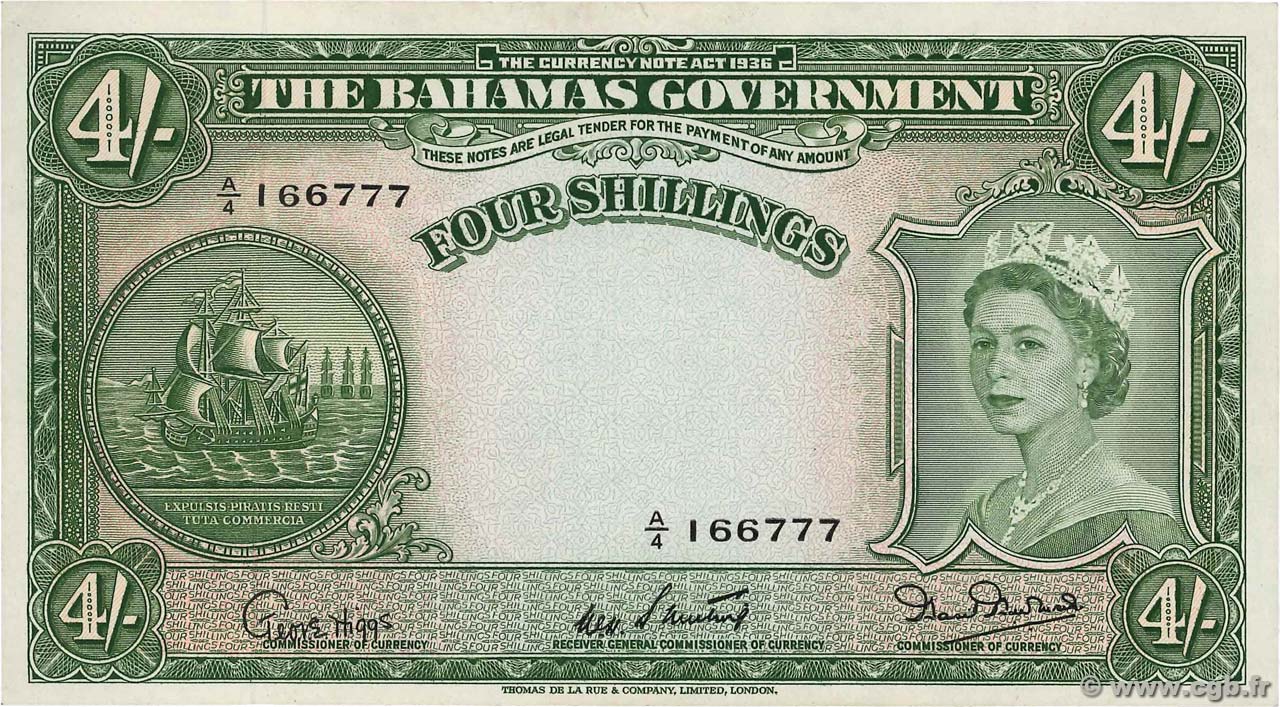 4 Shillings BAHAMAS  1953 P.13b VZ