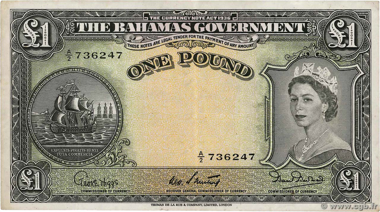 1 Pound BAHAMAS  1953 P.15d TTB+