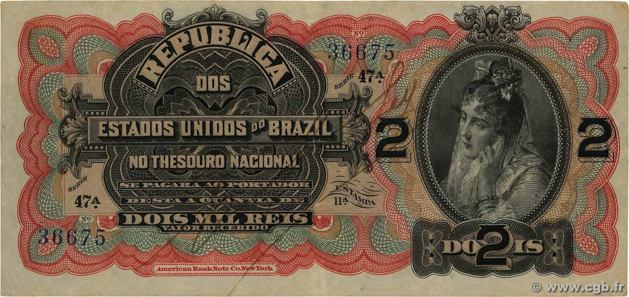 2 Mil Reis BRAZIL  1918 P.013 F