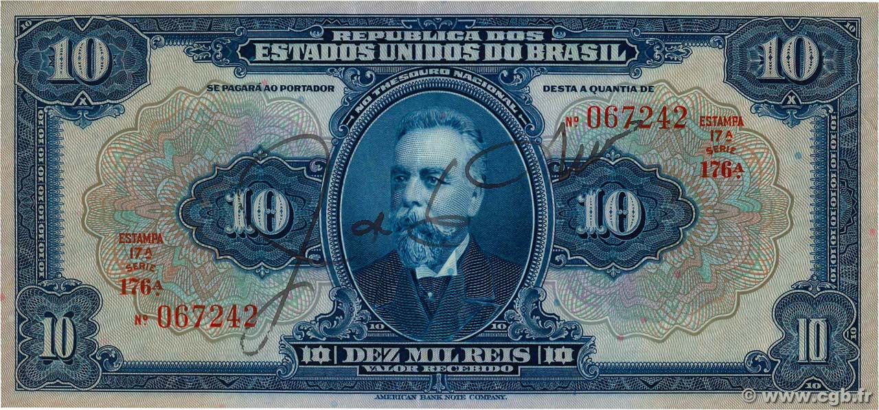 10 Mil Reis BRASILIEN  1925 P.039d fST