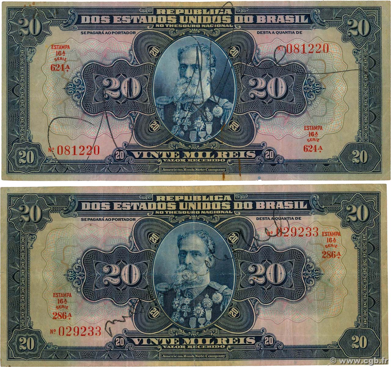 20 Mil Reis BRAZIL  1931 P.048c et P.048d F+