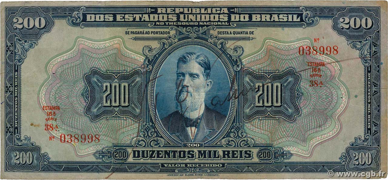 200 Mil Reis BRASILIEN  1925 P.081b fS