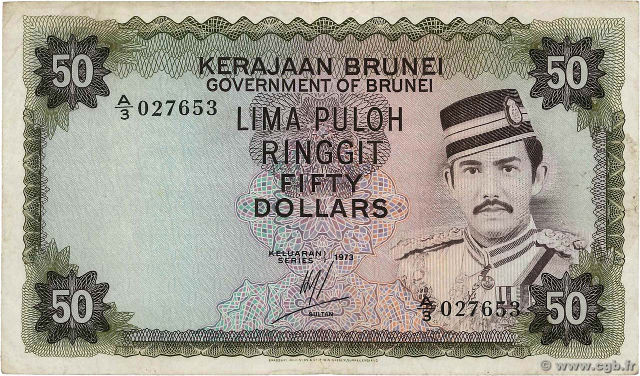 50 Ringgit - 50 Dollars BRUNEI  1973 P.09a q.BB