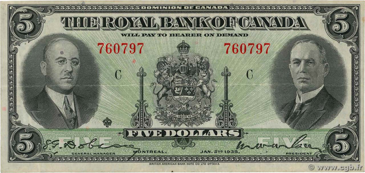 5 Dollars CANADA  1935 PS.1391 VF
