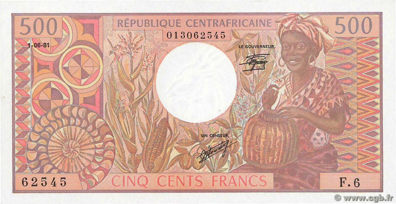 500 Francs REPúBLICA CENTROAFRICANA  1981 P.09 SC+
