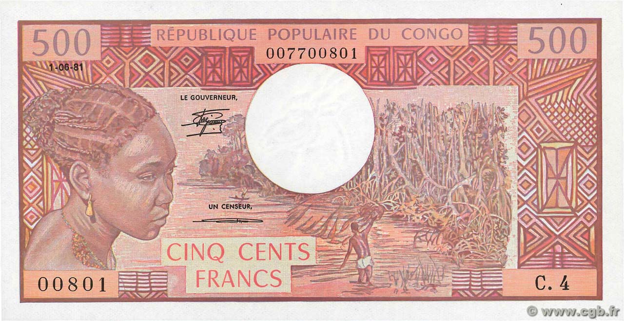 500 Francs CONGO  1981 P.02d NEUF