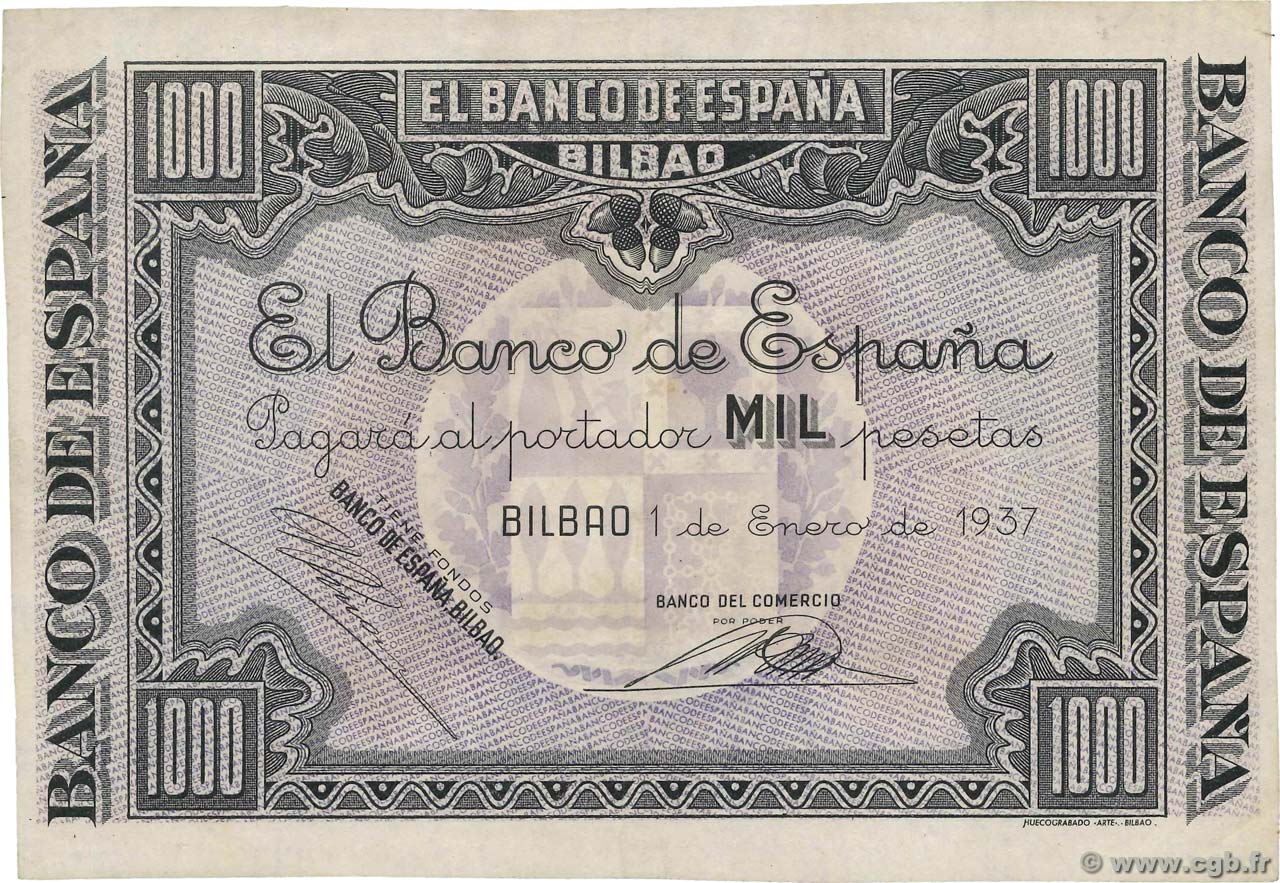 1000 Pesetas ESPAÑA Bilbao 1937 PS.567a(br) MBC+
