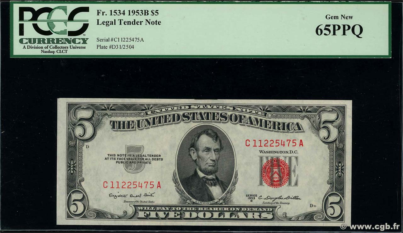 5 Dollars STATI UNITI D AMERICA  1953 P.381b FDC