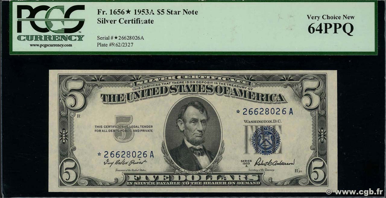 5 Dollars Remplacement STATI UNITI D AMERICA  1953 P.417a q.FDC