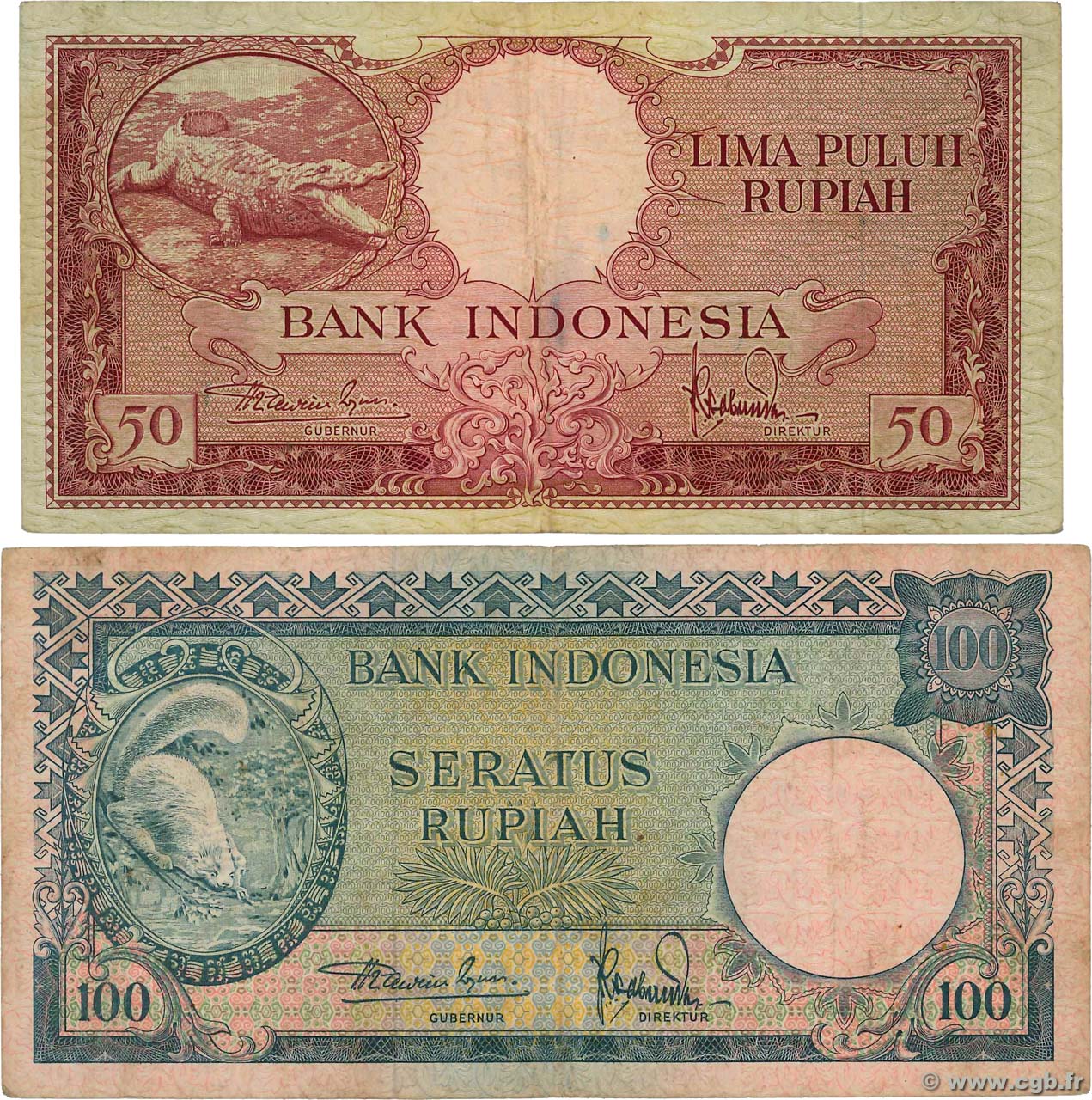 50 et 100 Rupiah INDONÉSIE  1957 P.050 et P.051 TB+