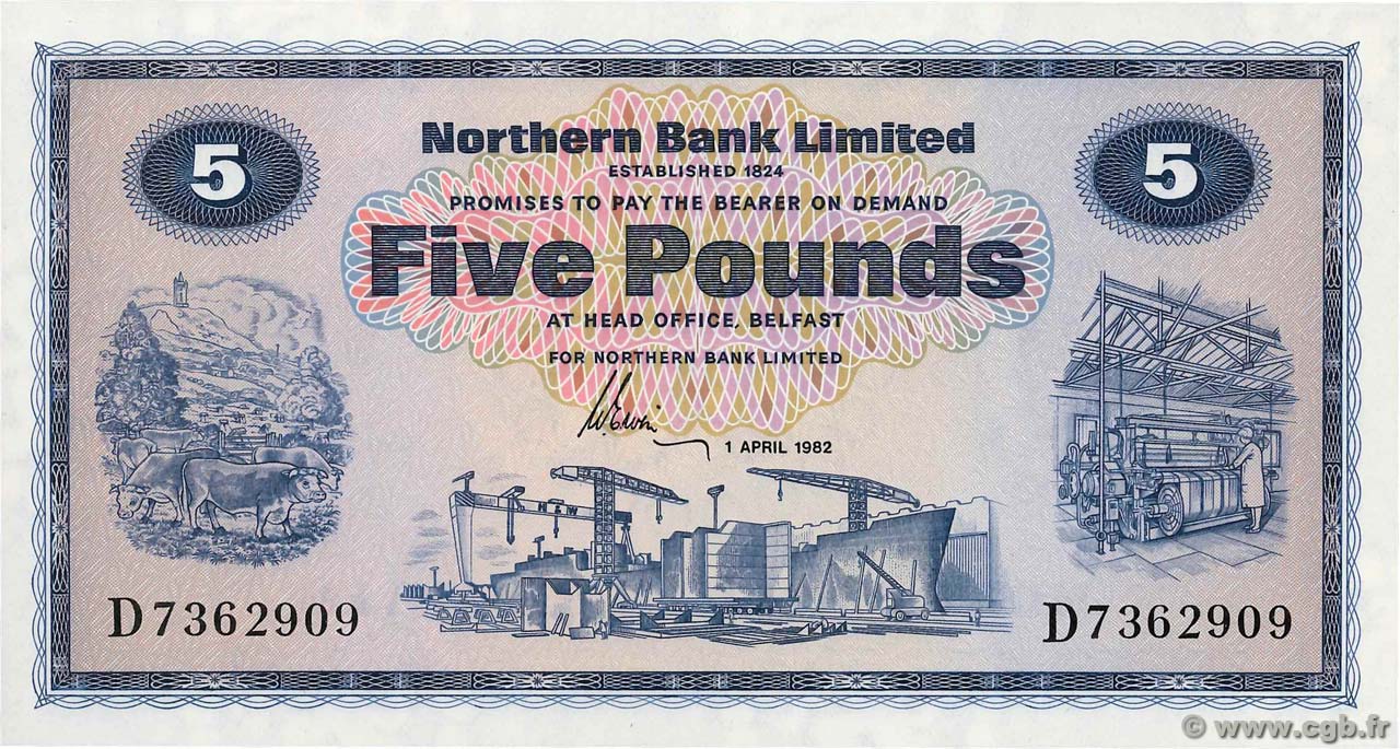 5 Pounds NORTHERN IRELAND  1976 P.188d ST