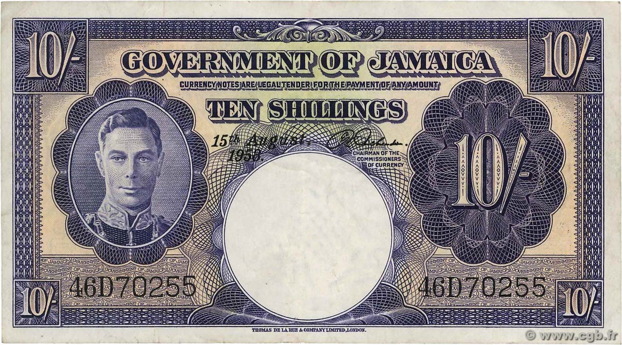 10 Shillings JAMAÏQUE  1958 P.39 TTB