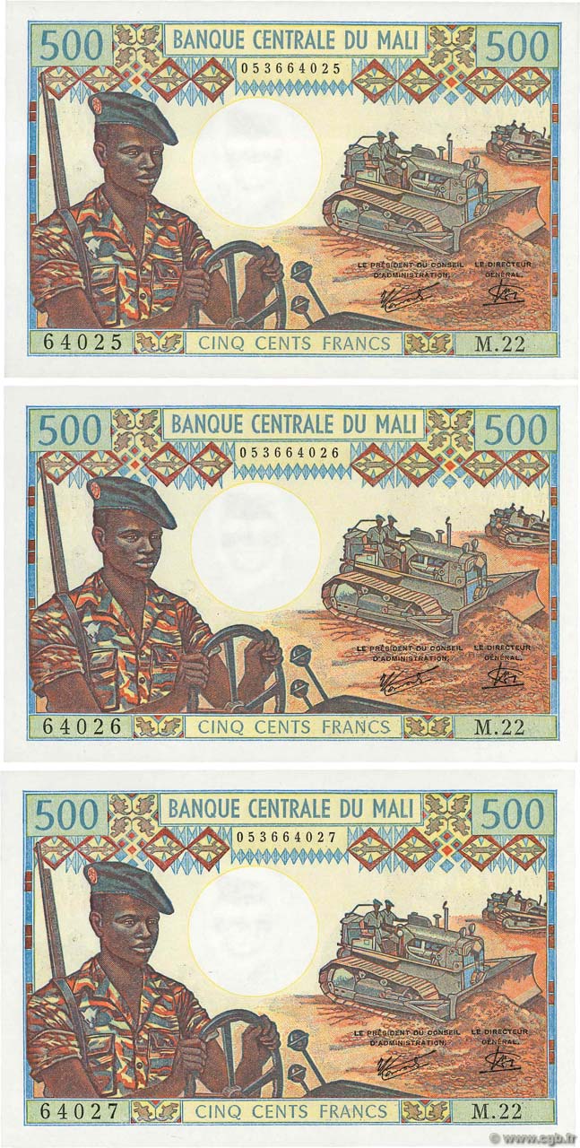 500 Francs Consécutifs MALI  1973 P.12e fST+