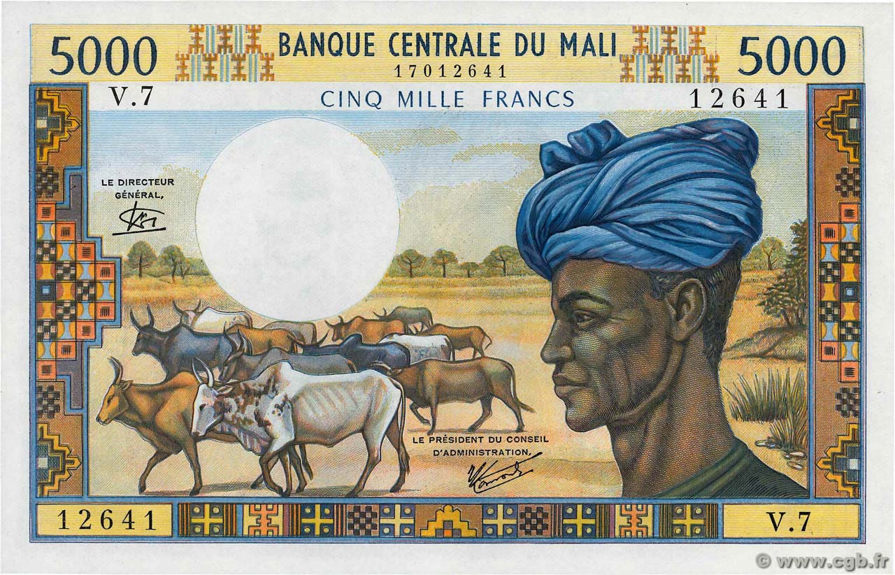 5000 Francs MALI  1984 P.14e UNC-
