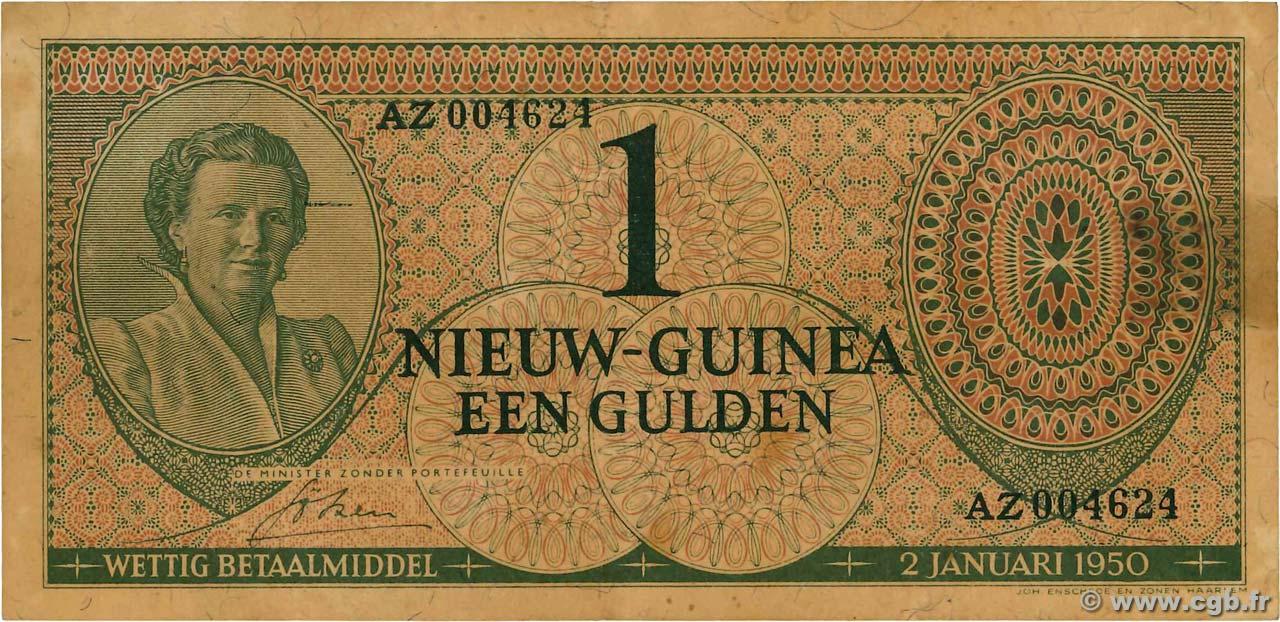 1 Gulden NETHERLANDS NEW GUINEA  1950 P.04a F+