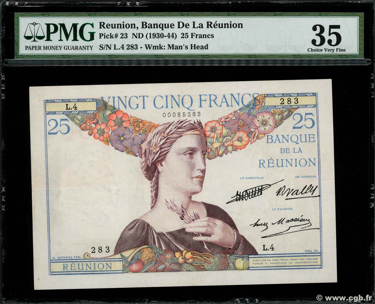 25 Francs REUNION ISLAND  1930 P.23 XF-