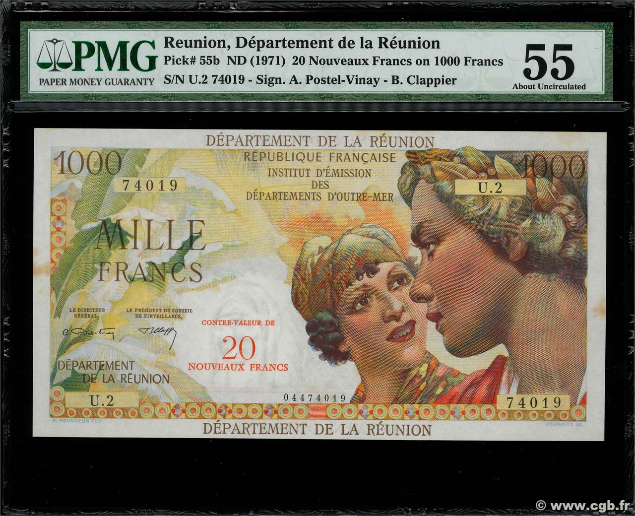 20 NF sur 1000 Francs Union Française REUNION ISLAND  1971 P.55b XF+