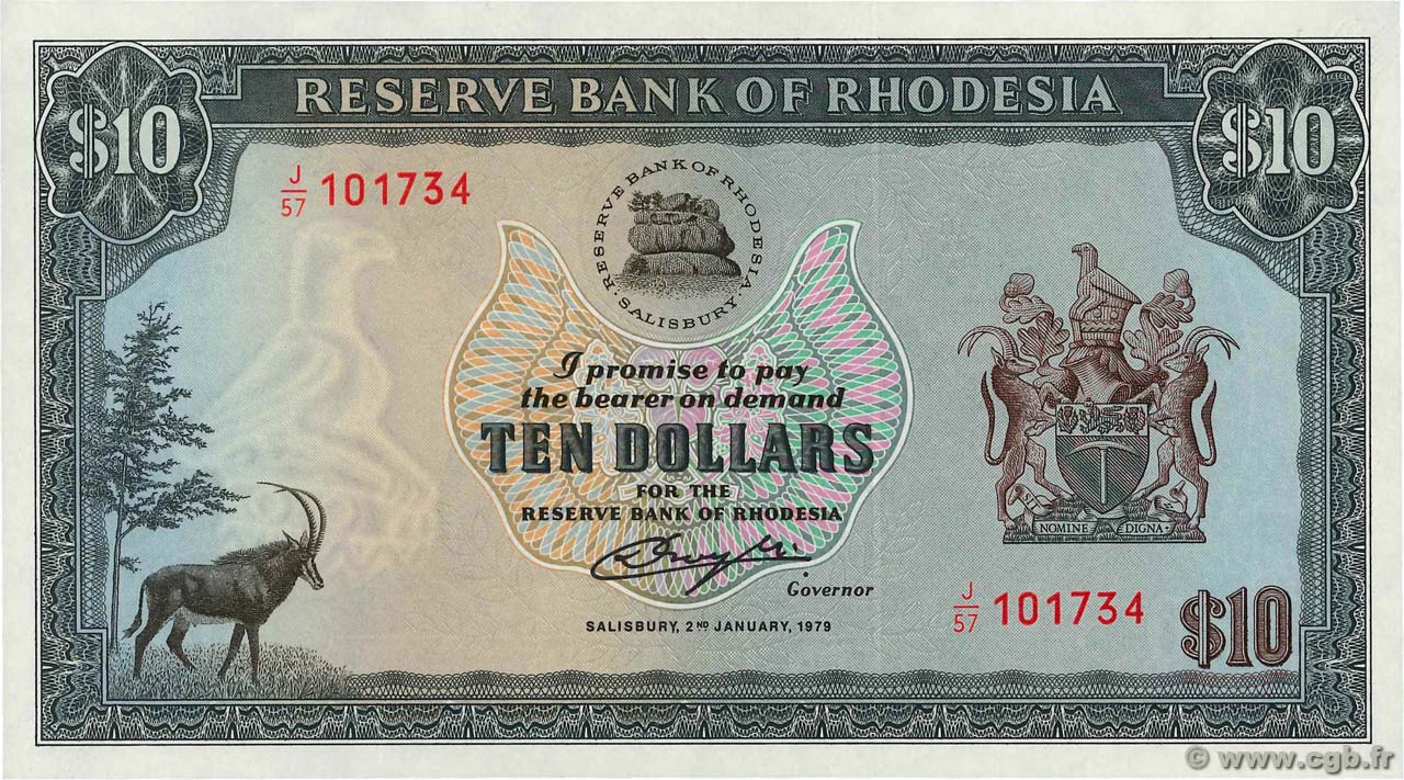 10 Dollars RHODESIA  1979 P.41a FDC