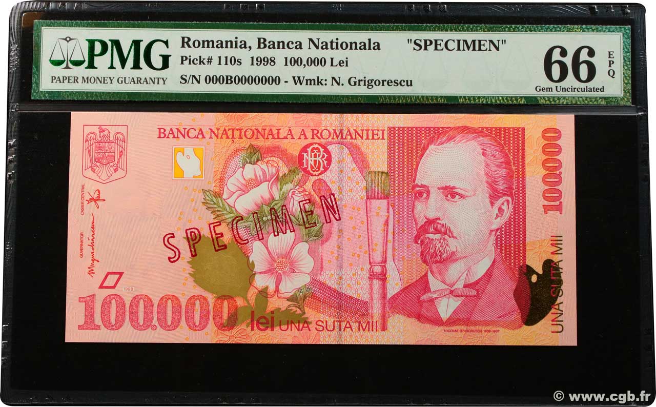 100000 Lei Spécimen ROMANIA  1998 P.110s q.FDC
