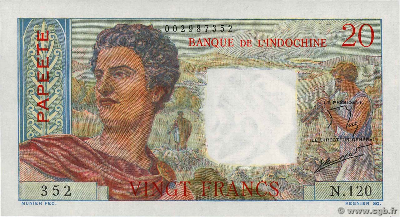 20 Francs TAHITI  1963 P.21c fST+