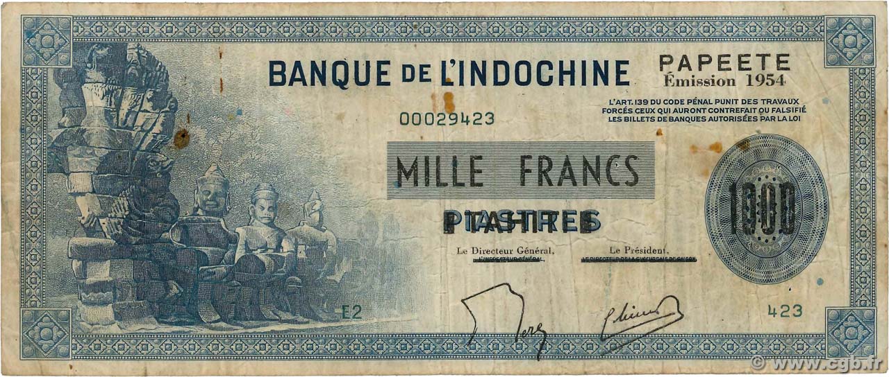 1000 Francs TAHITI  1954 P.22 S
