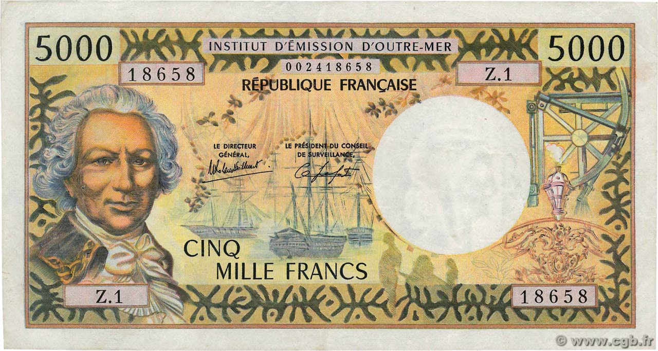 5000 Francs TAHITI  1982 P.28c fVZ