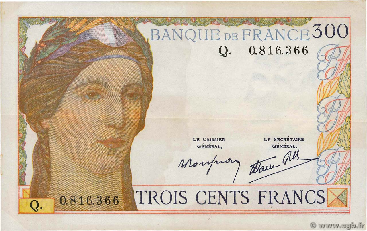 300 Francs FRANCE  1938 F.29.03 XF-