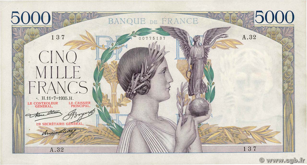 5000 Francs VICTOIRE FRANCE  1935 F.44.03 VF