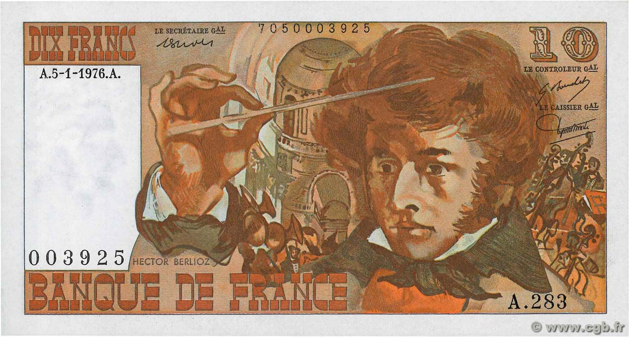 10 Francs BERLIOZ FRANCE  1976 F.63.17A283 SPL