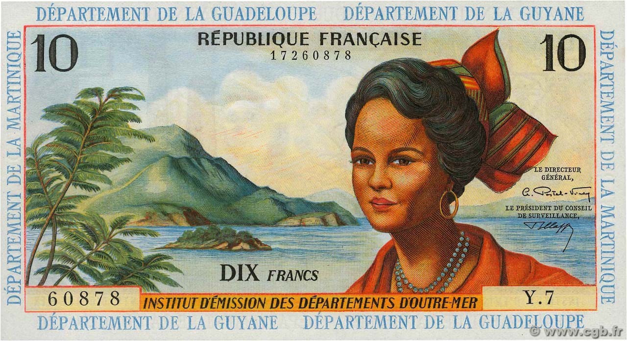 10 Francs FRENCH ANTILLES  1964 P.08b SC+