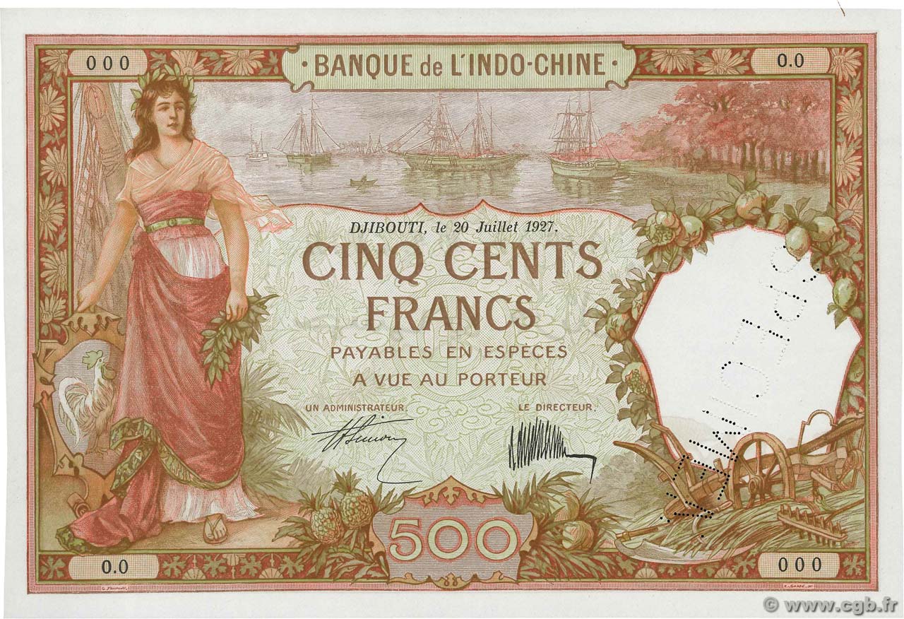 500 Francs DJIBOUTI  1927 P.09aE NEUF