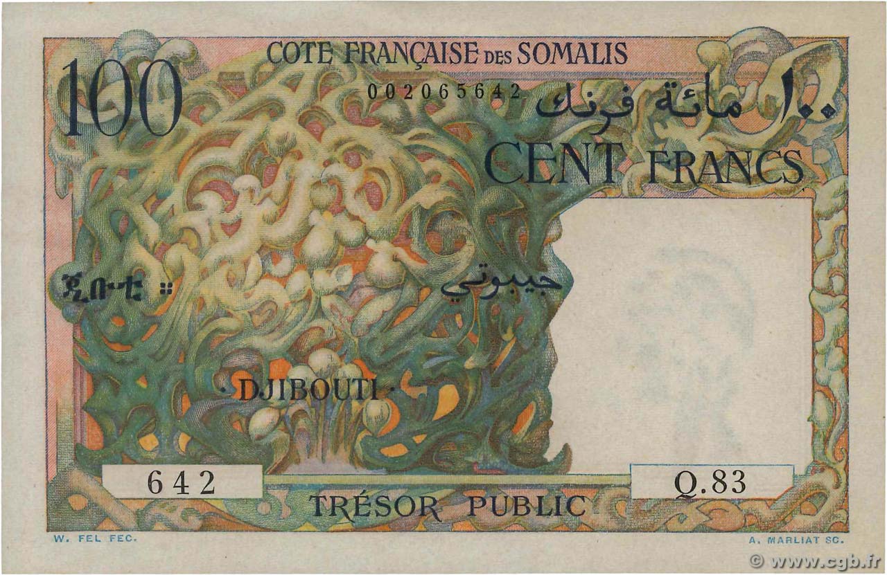 100 Francs DJIBOUTI  1952 P.26 UNC-