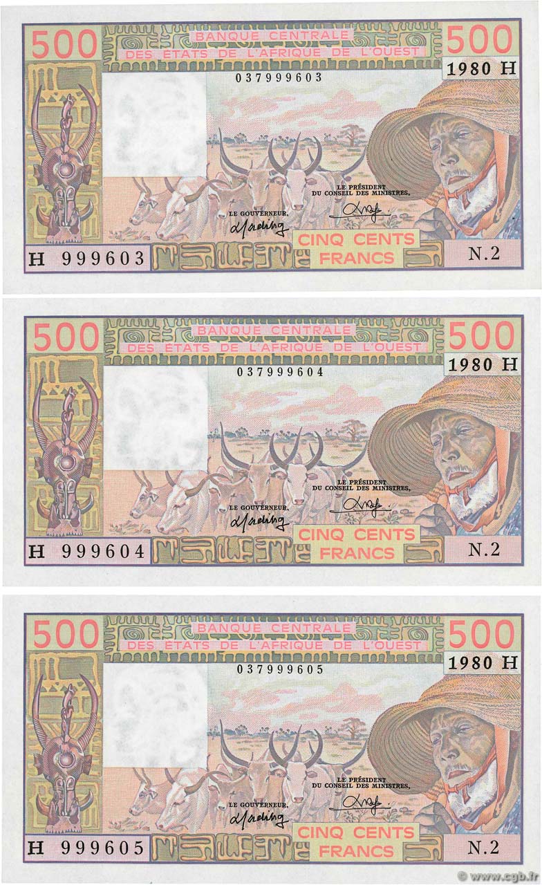 500 Francs Consécutifs WEST AFRIKANISCHE STAATEN  1980 P.605Hb fST+