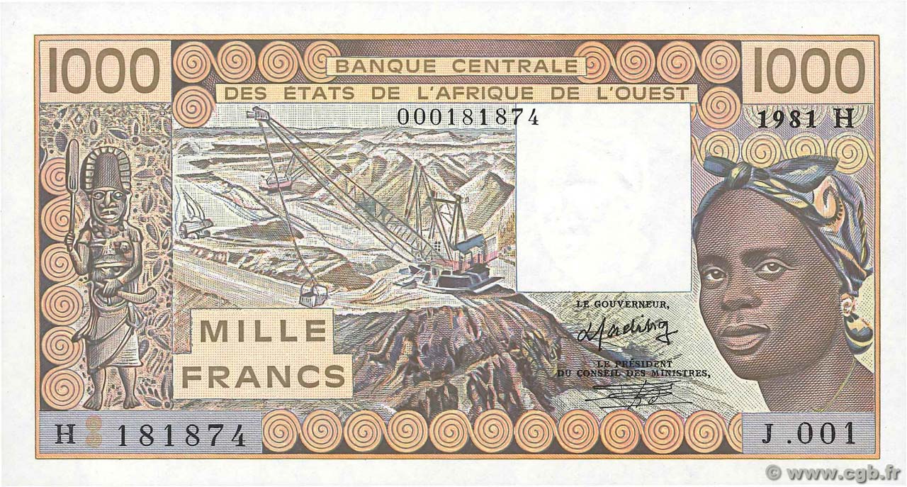 1000 Francs ÉTATS DE L AFRIQUE DE L OUEST  1981 P.607Hbx SPL
