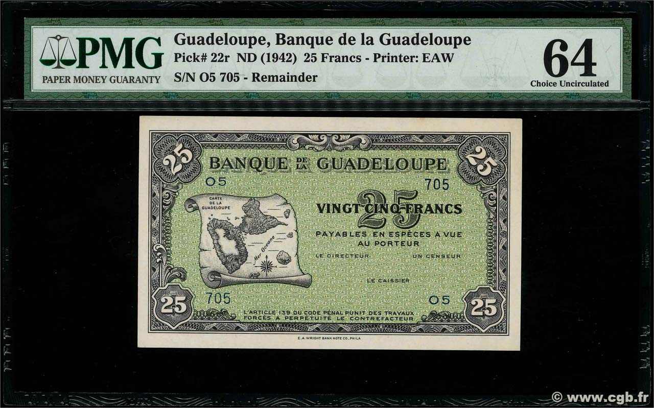 25 Francs Non émis GUADELOUPE  1944 P.22r q.FDC