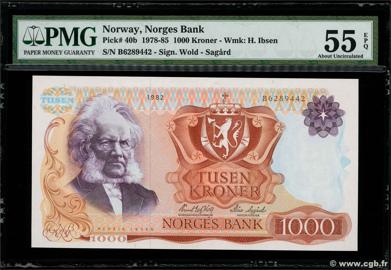 1000 Kroner NORWAY  1982 P.40b AU