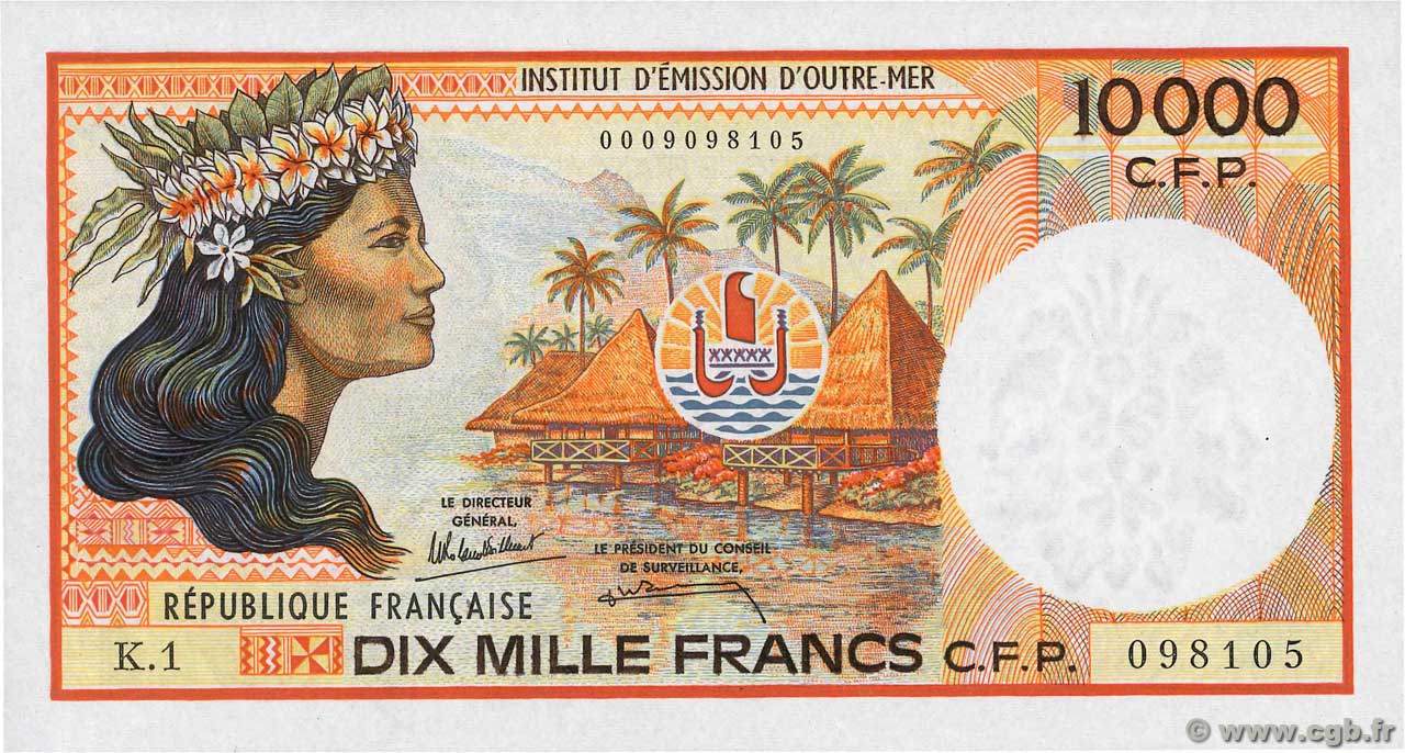 10000 Francs POLYNESIA, FRENCH OVERSEAS TERRITORIES  1986 P.04a AU+