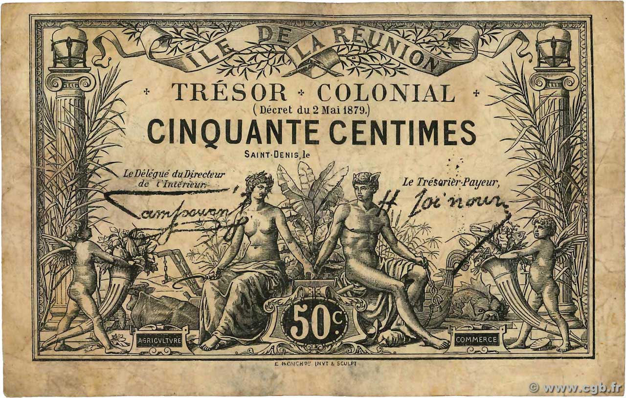 50 Centimes REUNION ISLAND  1879 P.08 F