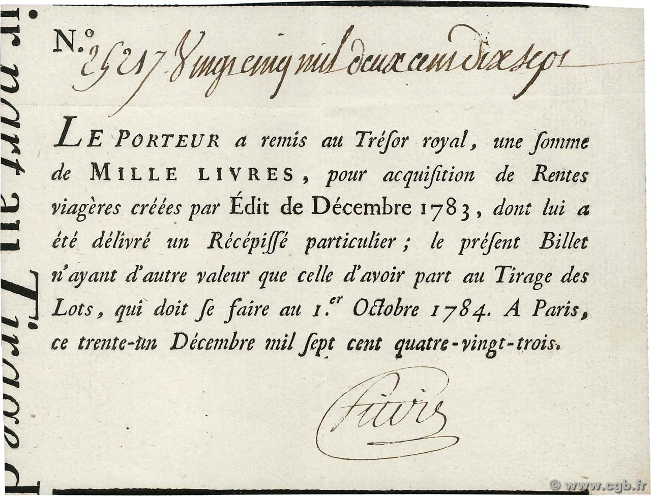 1000 Livres FRANCE  1783  AU-