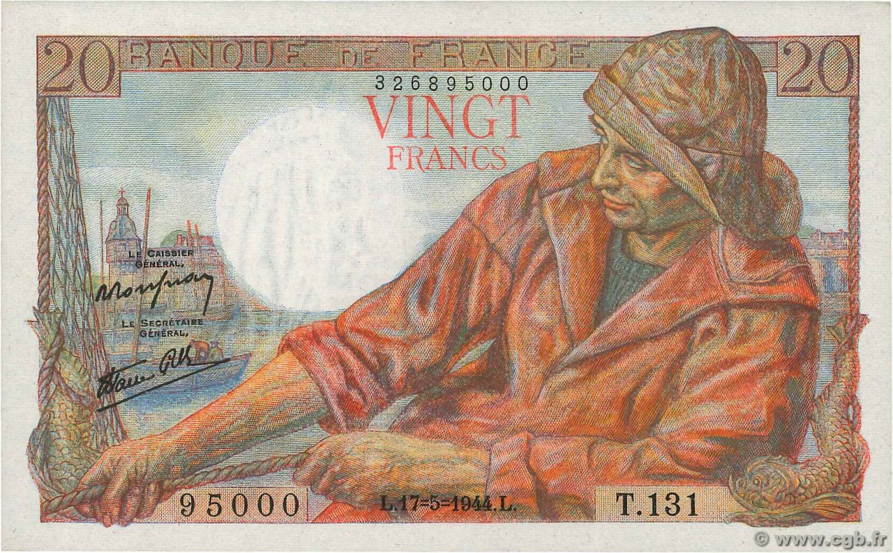 20 Francs PÊCHEUR FRANKREICH  1944 F.13.09 ST