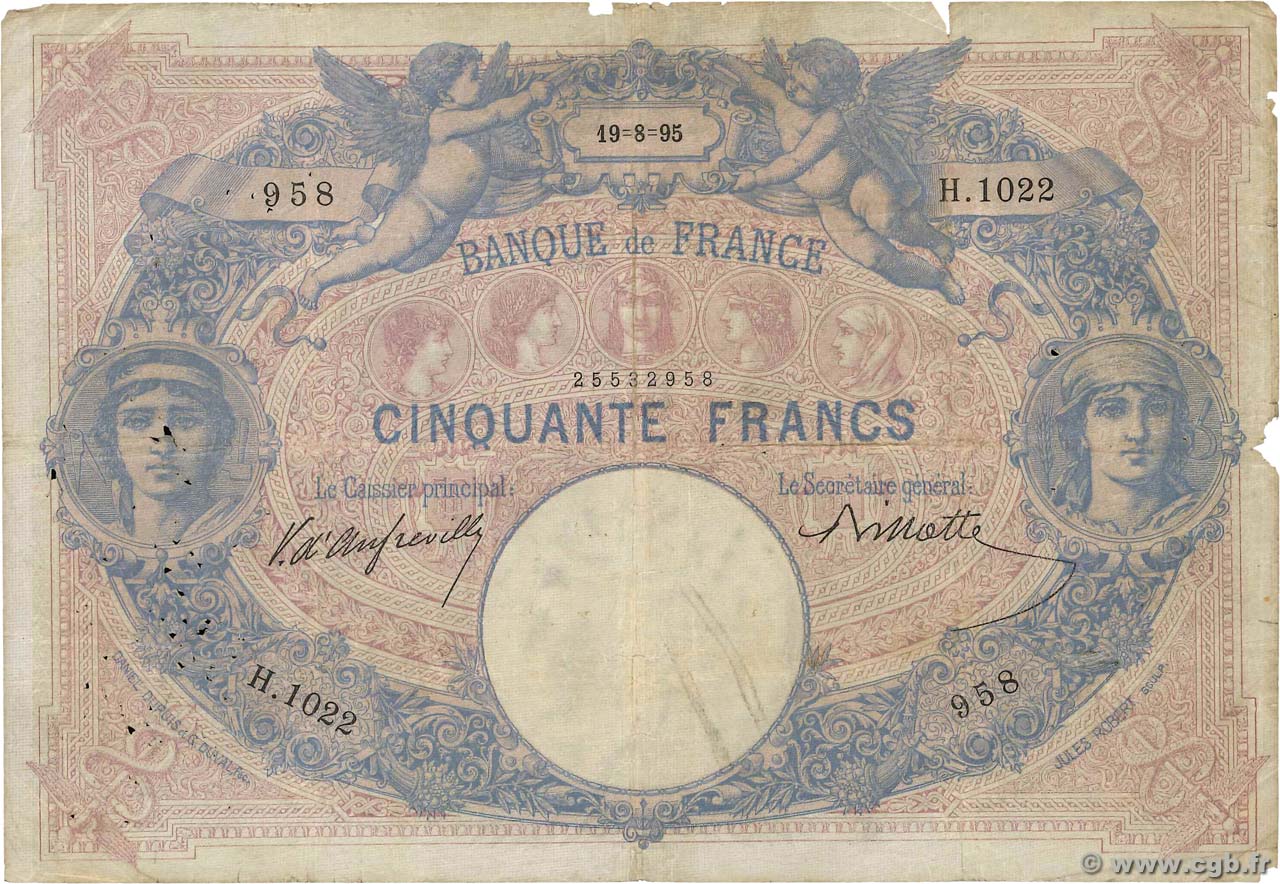50 Francs BLEU ET ROSE FRANKREICH  1895 F.14.07 SGE