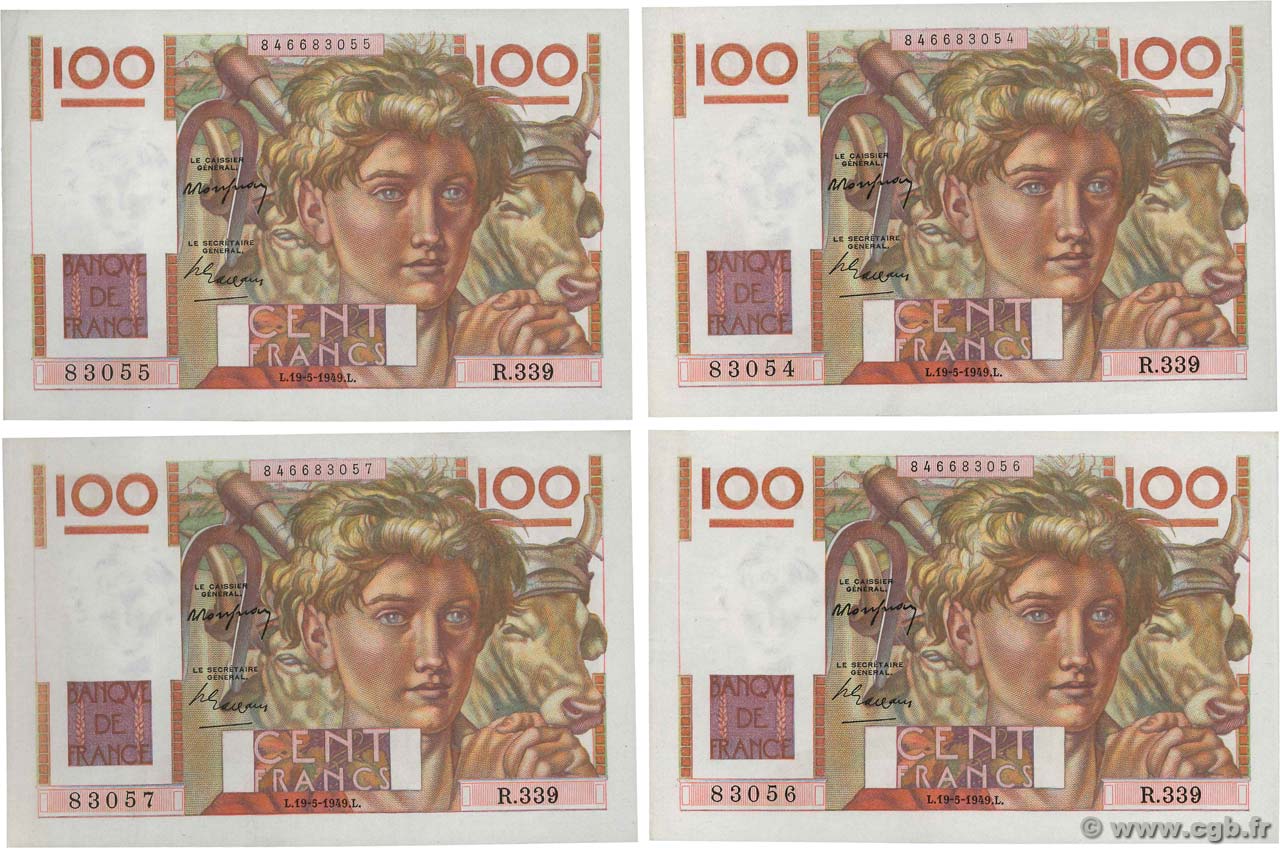 100 Francs JEUNE PAYSAN Consécutifs FRANCIA  1949 F.28.24 EBC+